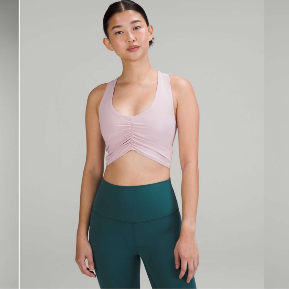 lululemon athletica Ruched Nulu Long line Yoga Bra Pink Peony Sports Bra